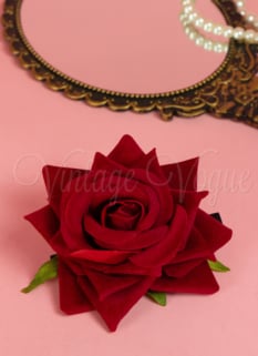 Forever Fifties Fermaglio per capelli con fiore di rosa retrò vintage "Velluto rosa" in rosso