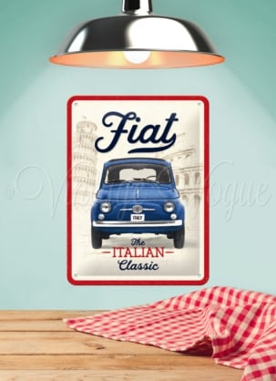 Letrero de chapa retro con arte nostálgico Fiat 500 - El clásico italiano (15 x 20 cm)