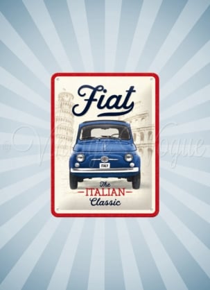 Letrero de chapa retro con arte nostálgico Fiat 500 - El clásico italiano (15 x 20 cm)