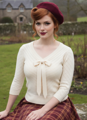 Banned Retro Vintage Ajour Strickpullover Stricktop Chevron Jumper in Creme Weiß