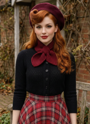 Calentador de cuello para mujer color rojo burdeos Knit Bufanda con lazo Sch "Fru Fru"