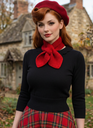 Red women's neck warmer Knit scarf with Sch loop "Fru Fru""
