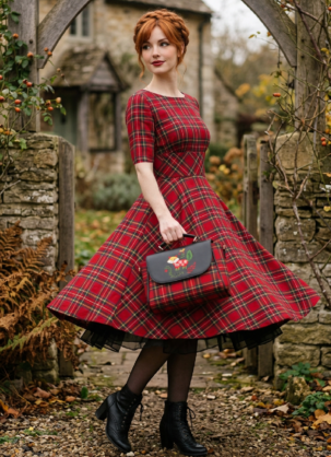 Rotes Damen Kleid mit Schottischem Karomuster Irvine - 50er Jahre Petticoat Swing Kleid Halbarm mit Tartan Schottenmuster von Hell Bunny Rotes Vintage Kleid Damen Tartan Kleid Damen Schottisches Karokleid 50er Jahre Kleid Swing Kleid Damen Petticoat Kleid Retro Kleid Damen Karokleid Damen Herbstkleid Damen Winterkleid Damen Hell Bunny Kleid Vintage Mode Damen Rockabilly Kleid Tellerkleid Damen Elegantes Damenkleid