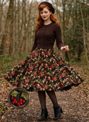 Falda de talle alto para mujer con hojas y bayas de otoño Edwina - Falda negra de otoño para mujer con estampado de hojas y bayas, hasta la rodilla de Hell Bunny, Falda de otoño para mujer con hojas de otoño, Falda con estampado de bayas, Falda de escaramujo, Falda con estampado de moras, Falda de bayas del bosque, Falda de talle alto, Falda de los años 50 para mujer, Falda rockabilly, Falda vintage de otoño, Falda hasta la rodilla para mujer, Falda swing, Falda circular de otoño, Estampado floral, Falda con estampado de naturaleza, Falda con enagua, Otoño