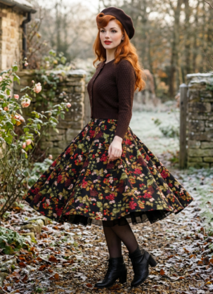 Falda de talle alto para mujer con hojas y bayas de otoño Edwina - Falda negra de otoño para mujer con estampado de hojas y bayas, hasta la rodilla de Hell Bunny, Falda de otoño para mujer con hojas de otoño, Falda con estampado de bayas, Falda de escaramujo, Falda con estampado de moras, Falda de bayas del bosque, Falda de talle alto, Falda de los años 50 para mujer, Falda rockabilly, Falda vintage de otoño, Falda hasta la rodilla para mujer, Falda swing, Falda circular de otoño, Estampado floral, Falda con estampado de naturaleza, Falda con enagua, Otoño