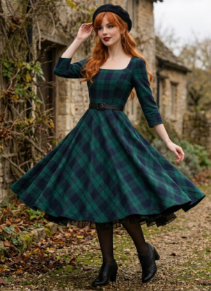 Blau Grünes Damen Flanell Kleid mit Schottischem Karomuster Greta - 50er Jahre Tartan Schottenmuster Petticoat Swing Kleid Langarm 50er Jahre Kleid Damen Flanell Kleid Damen Tartan Kleid Damen Schottenmuster Kleid Swing Kleid Langarm Petticoat Kleid Damen Vintage Kleid Herbst Retro Kleid Damen Forever Fifties Kleid Karokleid Damen britischer Vintage Stil Winterkleid Damen elegant Tellerrock Kleid Damen Vintage Flanellkleid Herbstkleid Damen Vintage