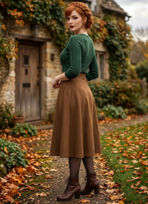 Jupe kaki style cottagecore, jupe marron A-Linie pour femme, jupe marron vintage pour femme, jupe marron rétro pour femme, jupe marron Midirock vintage A-Linie avec patte de boutonnage, jupe marron taille haute pour femme, jupe style années 50, jupe style années 40 pour femme, vêtements cottagecore vintage, jupe marron élégante pour femme, jupe rétro « rat de bibliothèque » (interdite), jupe marron rétro vintage Midirock, jupe marron A-Linie avec boutons pour femme