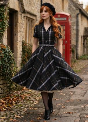 Robe-chemise noire S, robe à carreaux pour femme, robe-chemise vintage pour femme, robe années 50, robe d'automne, robe en coton pour femme, robe à volants S pour femme, robe cercle pour femme, robe rétro pour femme, robe à carreaux pour femme, robe avec ceinture pour femme, robe rockabilly pour femme, robe à jupon Forever Fifties, robe vintage pour femme