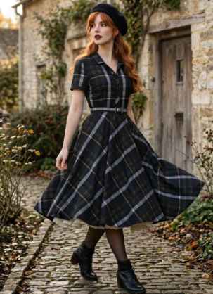 Robe-chemise noire S, robe à carreaux pour femme, robe-chemise vintage pour femme, robe années 50, robe d'automne, robe en coton pour femme, robe à volants S pour femme, robe cercle pour femme, robe rétro pour femme, robe à carreaux pour femme, robe avec ceinture pour femme, robe rockabilly pour femme, robe à jupon Forever Fifties, robe vintage pour femme